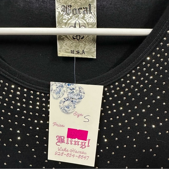 Vocal Black Sharkbite Hem Long Sleeve Tee Tunic Top with Bling Womens Small - Picture 8 of 10